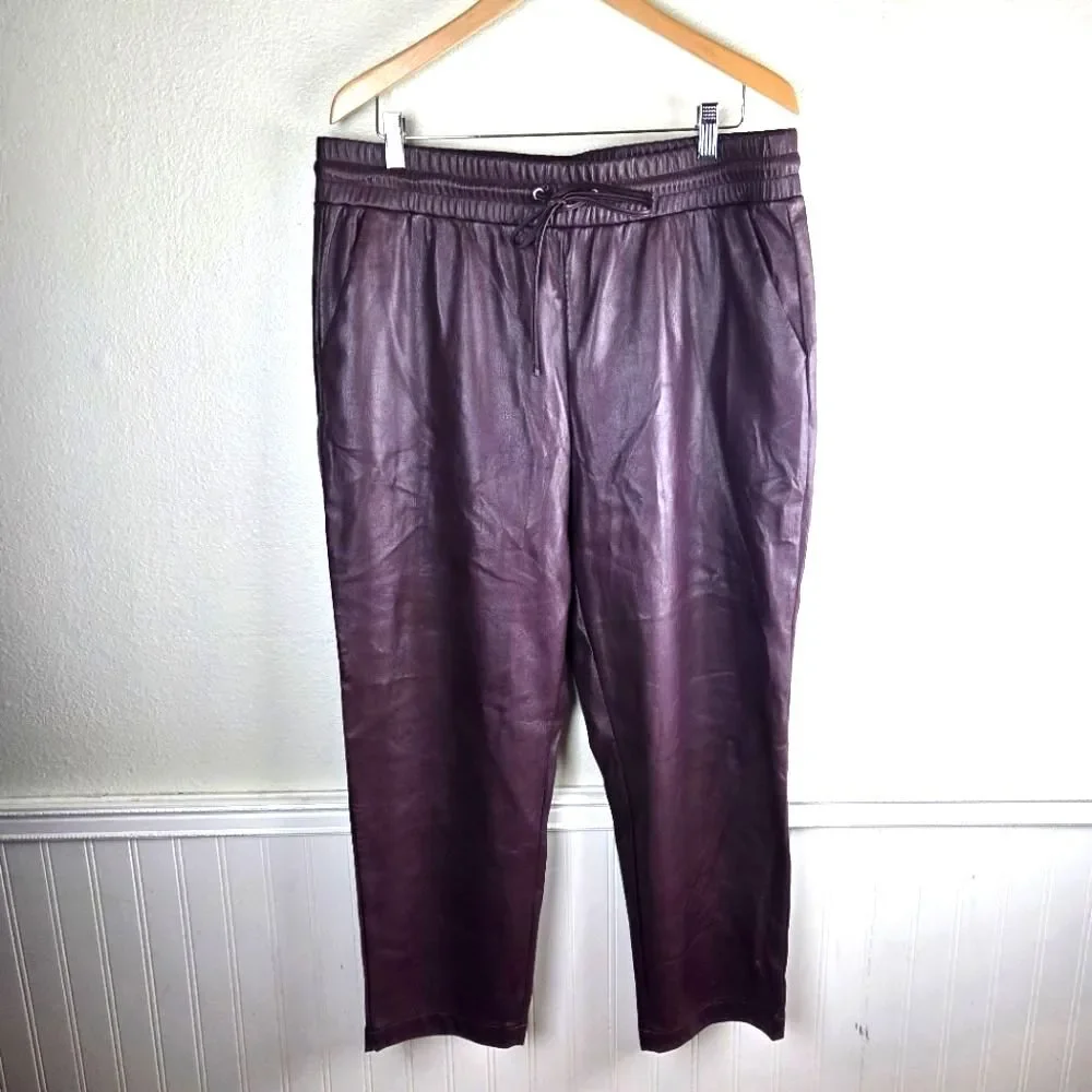Women's LOFT Faux Purple Leather Chic Stretchy Pants Size XL